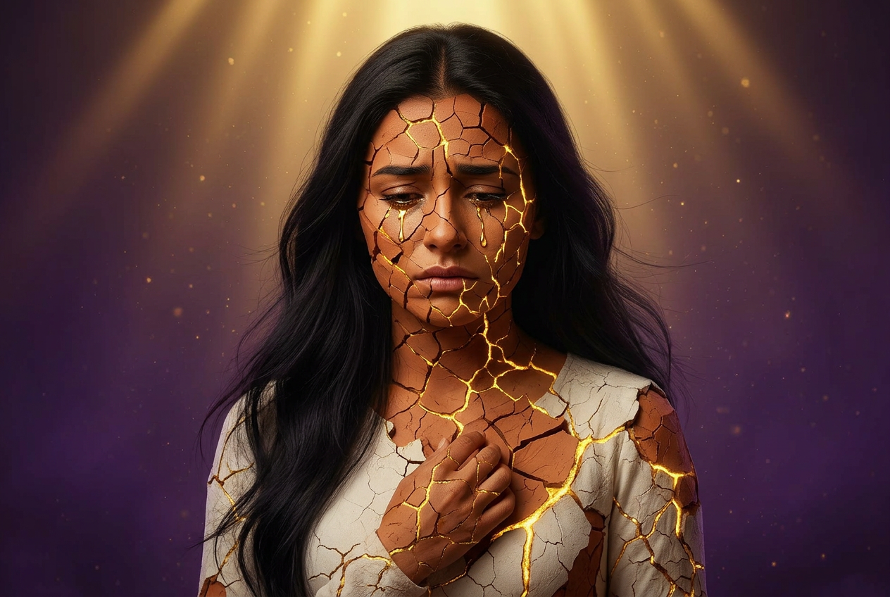 Broken vessel being formed by the Holy Spirit as a dove